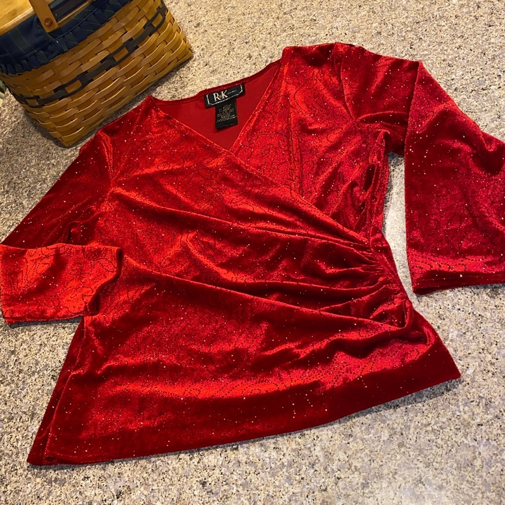 R&K Evening Red Velvet Top With Sparkle 14P